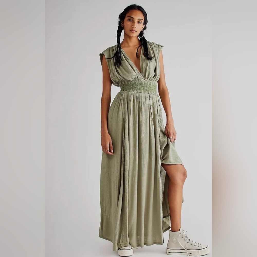 Free People Seagrass Green Devon Maxi Dress Women's Size Small